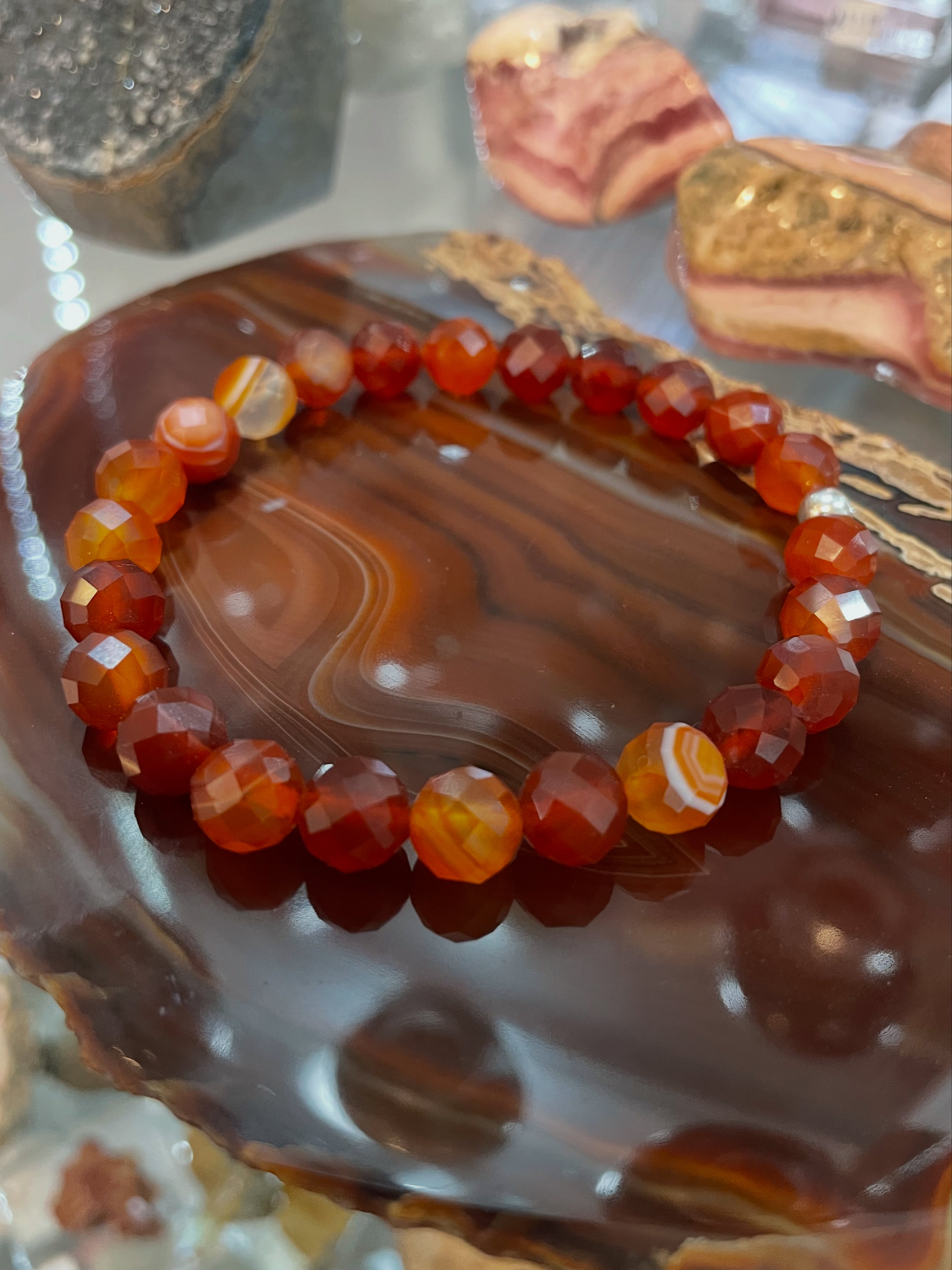 Pulsera Facetada Auténtica de Agata Cornalina